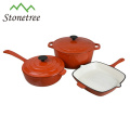 Orange Color Cast Iron Cookware Set 5Piece